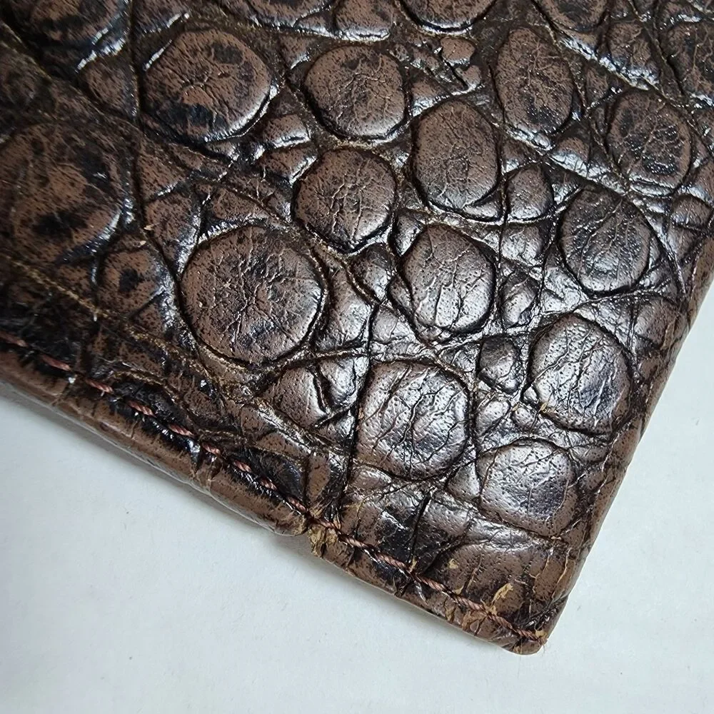 Brown Crocodile Grain Calf Passport Travel Wallet